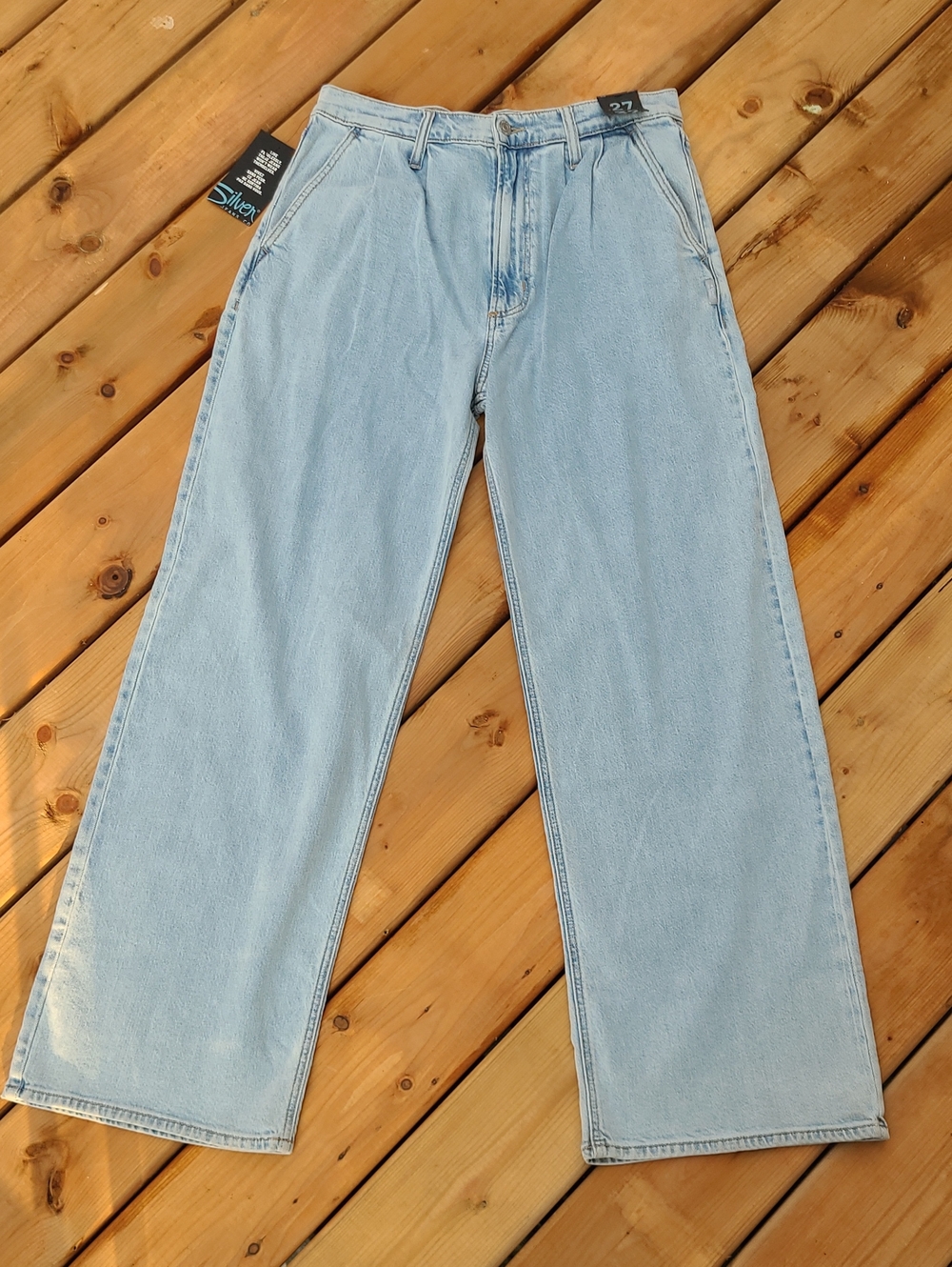 NWT Silver Jeans Co Pleated Denim Trouser High Rise light Blue Wide Leg Size 29 - Picture 6 of 14